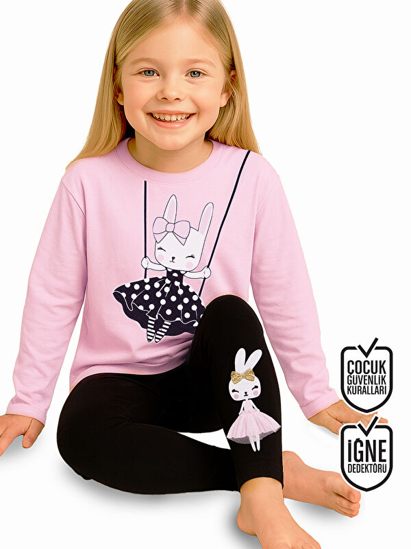 Denokids Puanlı Tavşan Kız Çocuk T-shirt Tayt Takım