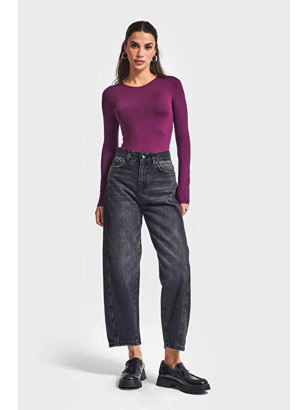 It's Basic Kadın Koyu Füme Renk Venüs 2w5-1 Carrot Fit Rahat Kesim %100 Pamuk Denim Jean