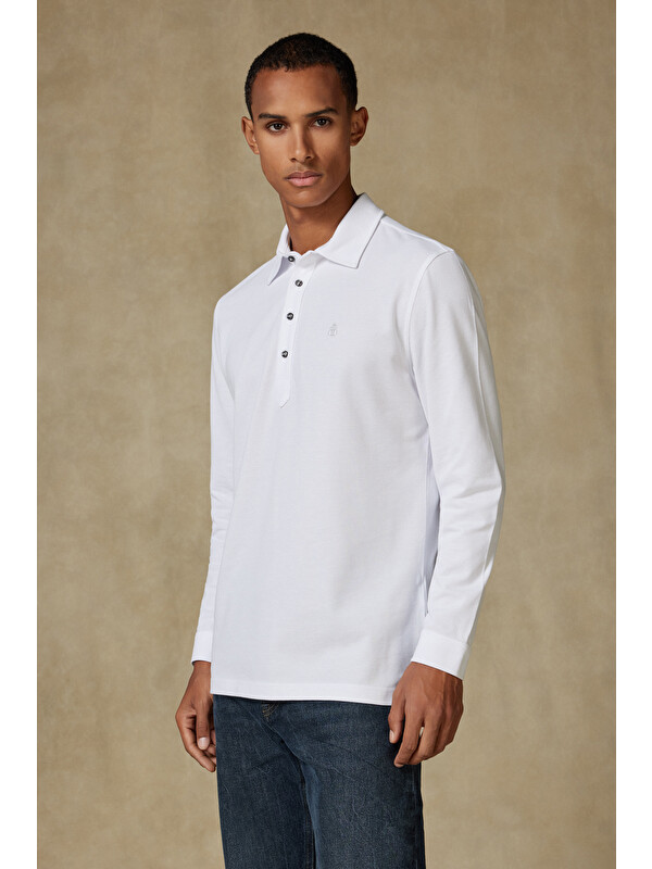 ABBATE Castle Pike Pamuklu Comfort Fit Beyaz Polo Yaka Erkek Düz Polo Shirt