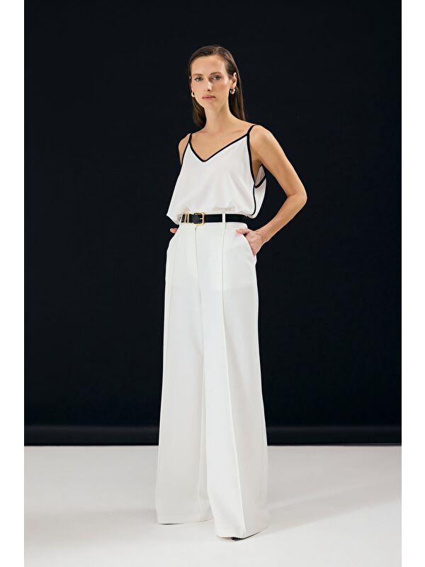 SATEEN Kemer Detaylı Pantolon - Ekru