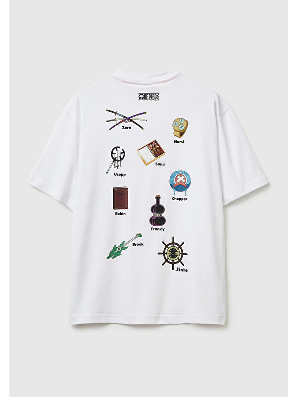 United Colors Of Benetton Erkek Beyaz  %100 Pamuk Grafik Baskılı Logo Etiketli Bisiklet Yaka Tişört