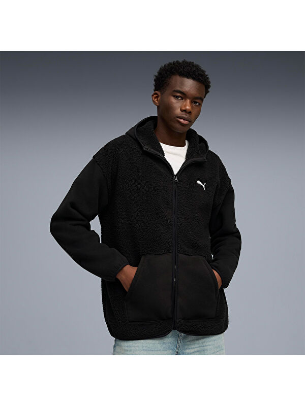 Puma Essentials Elevated Erkek Siyah Kapüşonlu Fermuarlı Sweatshirt