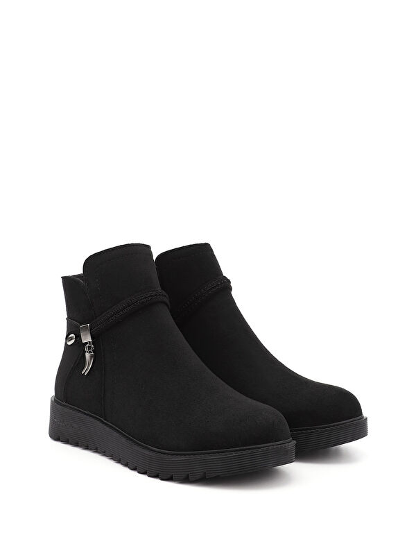 Kadın KOYU SİYAH Fermuarlı Kalın Tabanlı Bot - Görsel 3