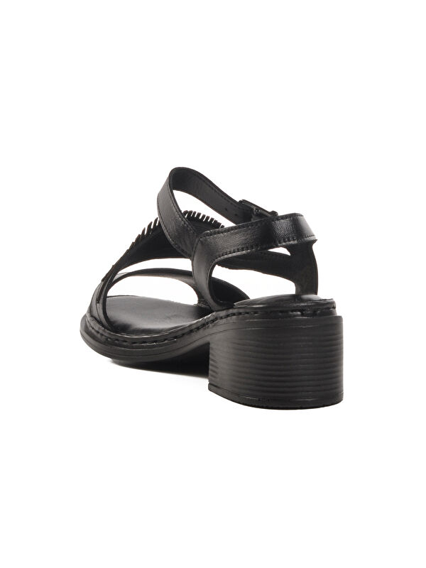 Siyah Hakiki Deri Kadın Topuklu Sandalet 25020310Y Z - Görsel 5