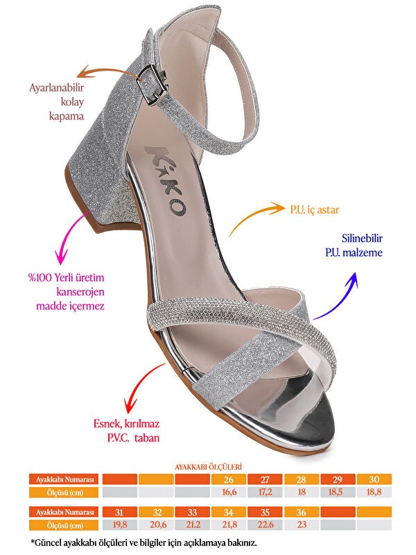 Tanda Kum Simli Kız Çocuk 4 Cm Topuklu Sandalet Abiye Ayakkabı - Görsel 3