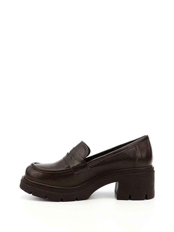 Kadın ÇİKOLATA KAHVE Kalın Topuklu Loafer Ayakkabı - Görsel 4