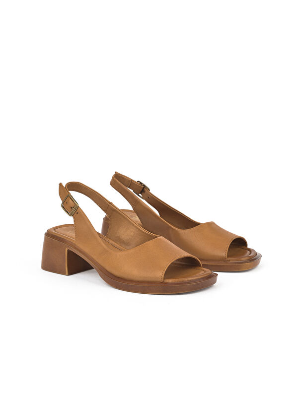 Kadın Hakiki Deri Topuklu Sandalet 151992Z8004 Taba - Görsel 3