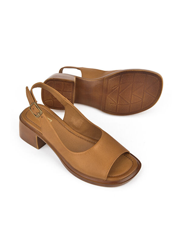 Kadın Hakiki Deri Topuklu Sandalet 151992Z8004 Taba - Görsel 5