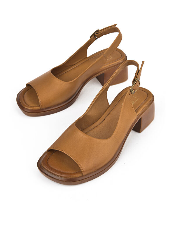 Kadın Hakiki Deri Topuklu Sandalet 151992Z8004 Taba - Görsel 6