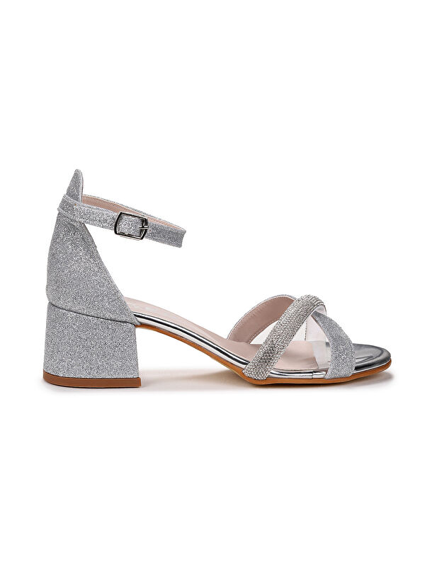 Tanda Kum Simli Kız Çocuk 4 Cm Topuklu Sandalet Abiye Ayakkabı - Görsel 4