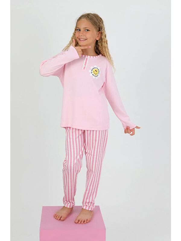Vitmo Kız Çocuk Uzun Kollu %100 Pamuklu Düğme Detaylı Pijama Takımı Alright