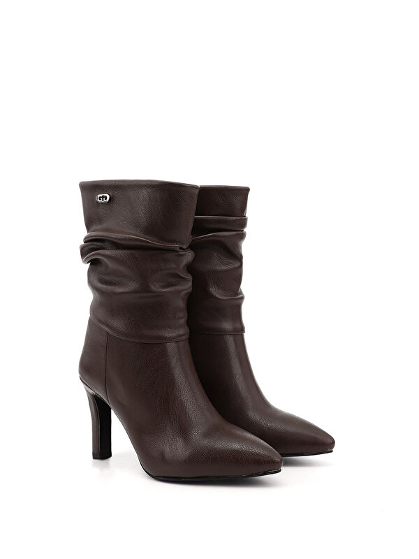 Kadın ÇİKOLATA KAHVE Sivri Burun Körüklü İnce Topuklu Çizme - Görsel 3