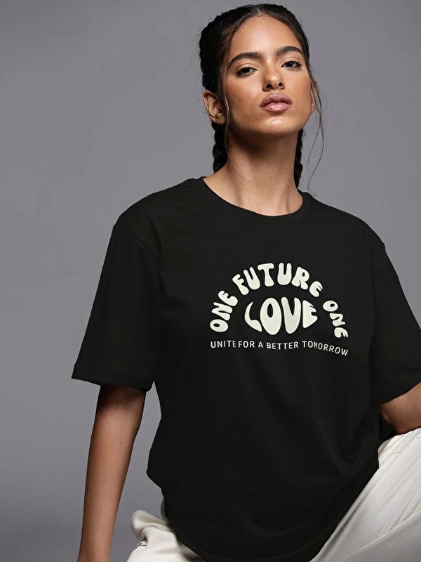 Jane's Baskılı Oversize T-shirt - Siyah