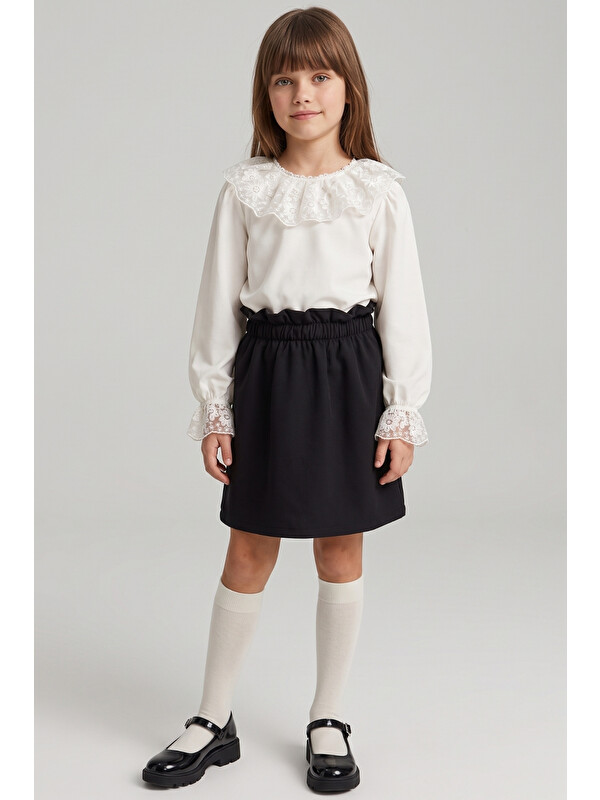 Parla Kids Kız Çocuk Bella Siyah Etek Ekru Bluz Takım