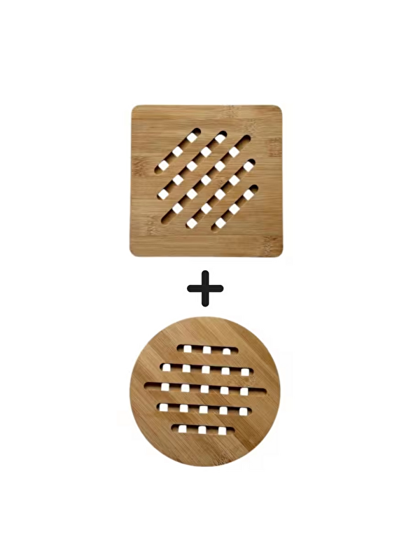 Kitchen Design Lab Bambu Çizgili Yuvarlak ve Kare Nihale, Bambu Nihale Tencere, Tava, Çaydanlık Altı Altlık, 17 Cm