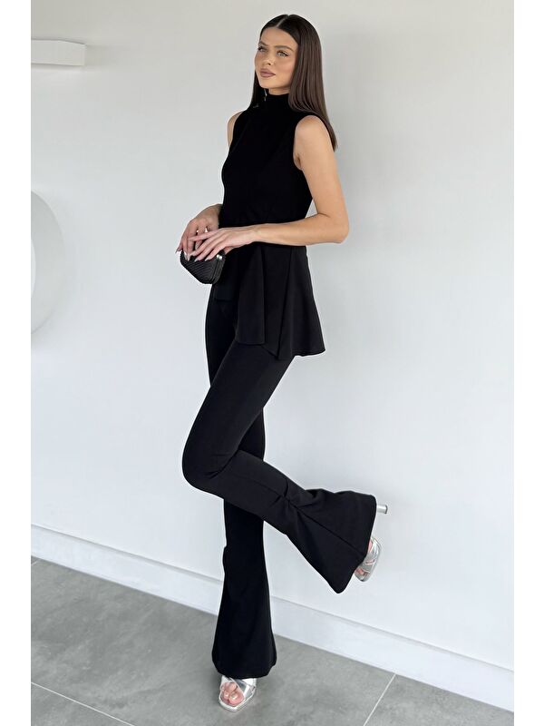 Gülseli Kadın Dik Yaka Bluz Bel Lastikli Paça Büzgülü Pantolon İkili Takım