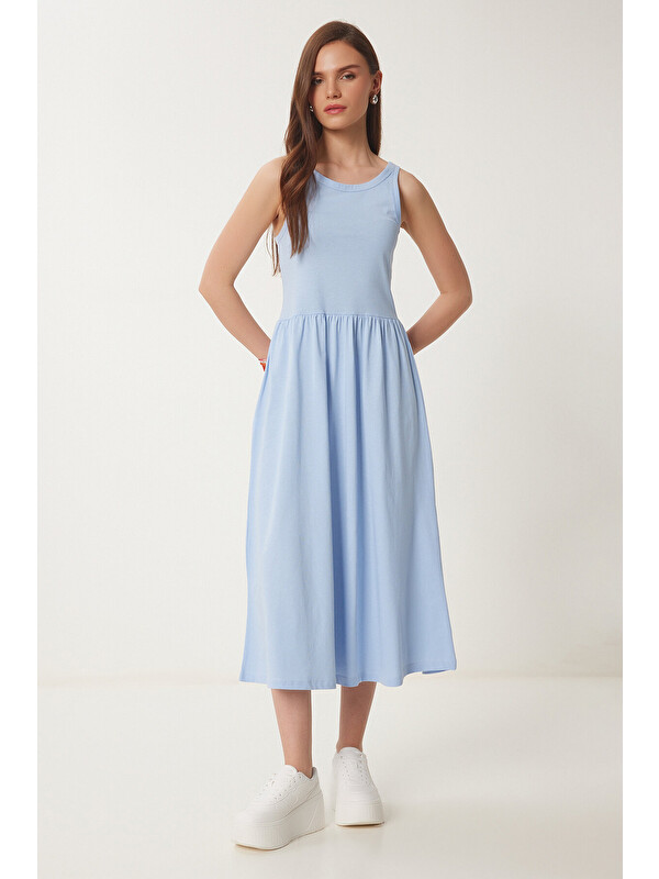 Happiness İstanbul Halter Yaka Basic Yazlık Örme Elbise GÖK MAVİ LCR0053