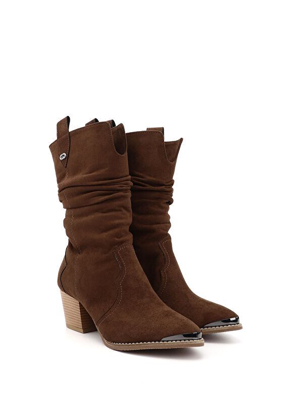 Kadın AÇIK KAHVERENGİ Sivri Burun Kalın Topuklu Kovboy Çizme - Görsel 3