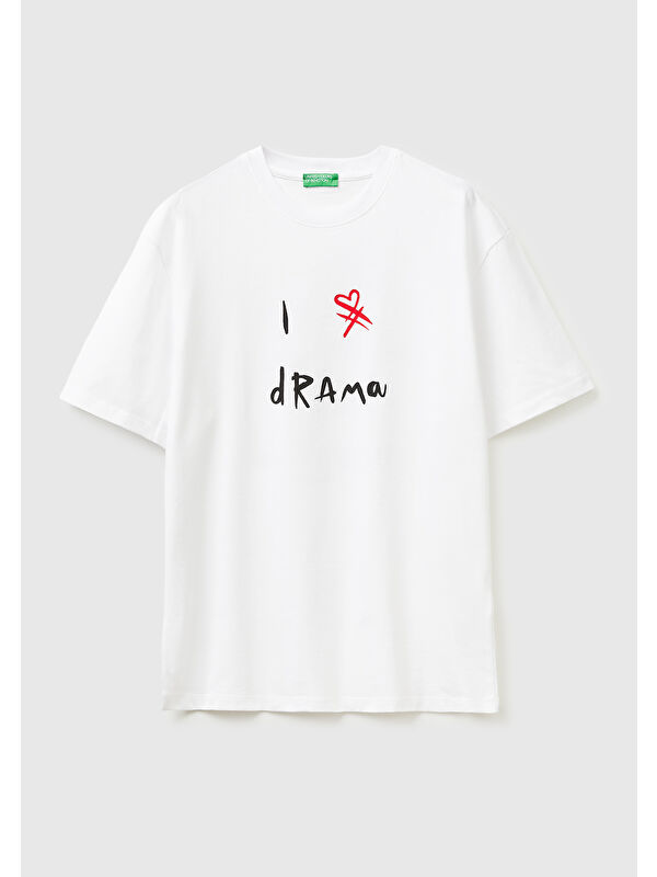 United Colors Of Benetton Erkek Beyaz Mix  %100 Pamuk Grafik Baskılı Bisiklet Yaka T-Shirt