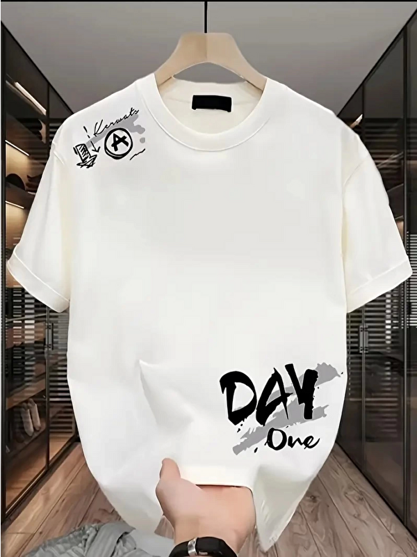 Jane's Baskılı Oversize Bisiklet Yaka T-shirt - Beyaz