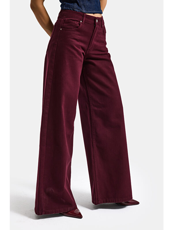It's Basic Kadın Bordo Renk Hera 7s6-35 Palazzo Fit %100 Pamuk Denim Jean