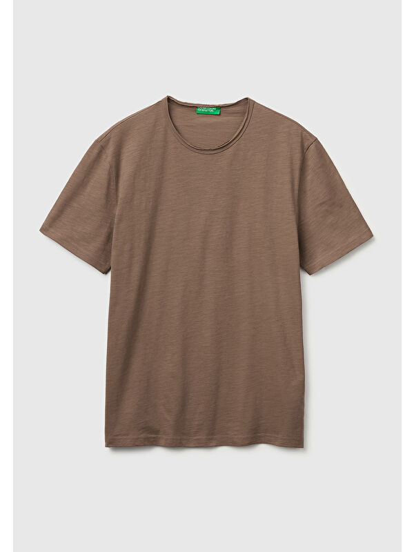 United Colors Of Benetton Erkek Kahverengi  %100 Pamuk Regular Fit Bisiklet Yaka T-Shirt