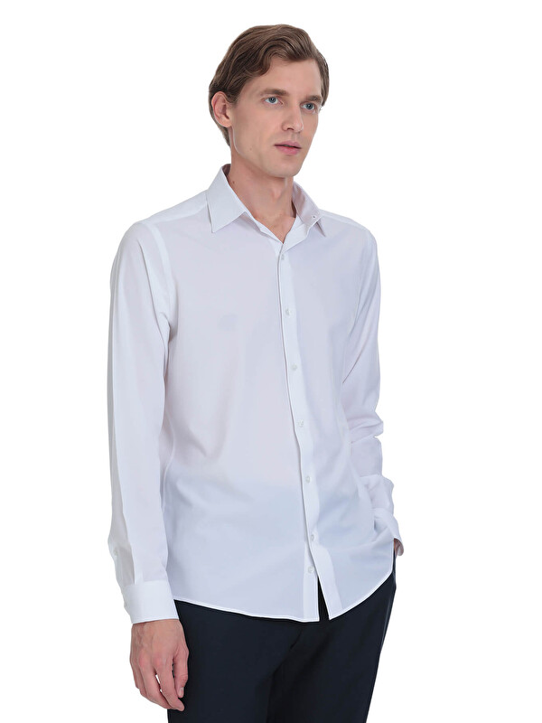Hatemoğlu Beyaz Comfort Fit Slim Yaka Uzun Kollu Casual Gömlek