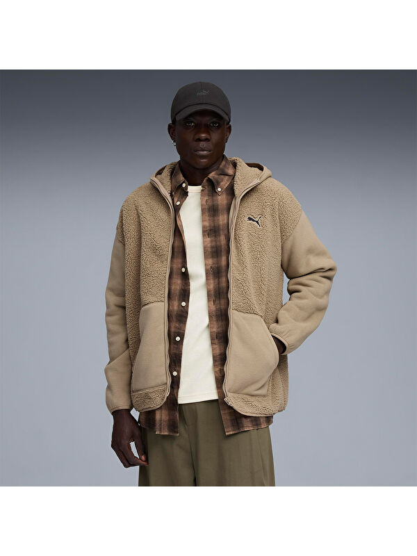 Puma Essentials Elevated Erkek Bej Kapüşonlu Fermuarlı Sweatshirt