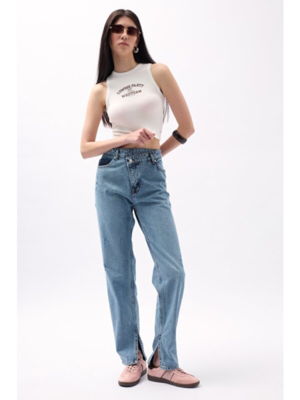 Jane's Asimetrik Bel Paça Yırtmaçlı Jean