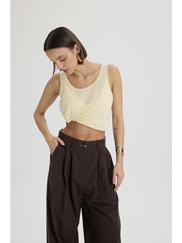 Mai Collection Mandy Kemer Detay Kahve Palazzo Pantolon