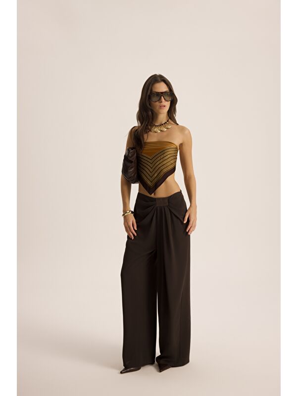 Mai Collection Loose Pile Detaylı Koyu Kahve Dökümlü Pantolon
