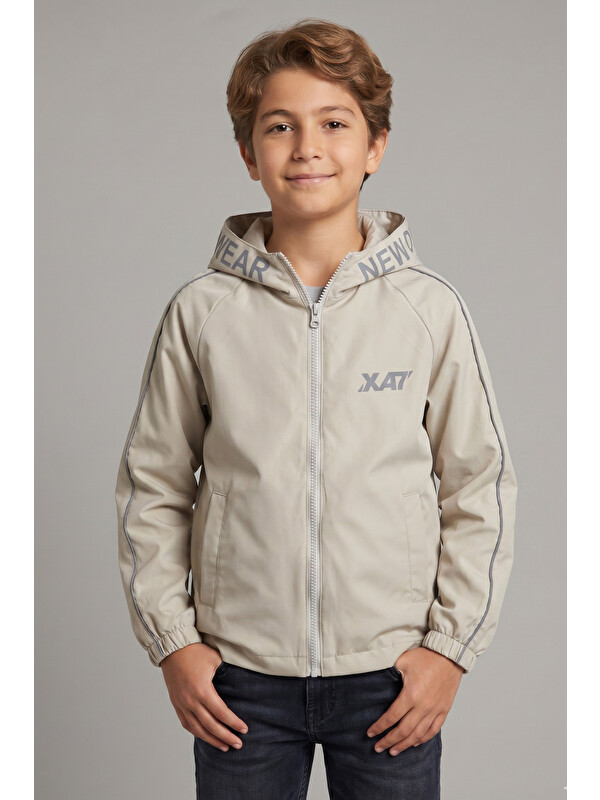 Pina Kids Erkek Çocuk Kapüşonlu Kolları Şeritli Baskılı Bondik Kumaş Mevsimlik Mont MM5011