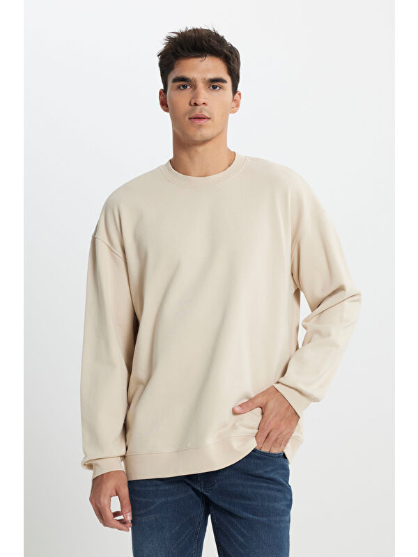 Lee Loose Fit Bisiklet Yaka %100 Pamuk Bej Sweatshirt