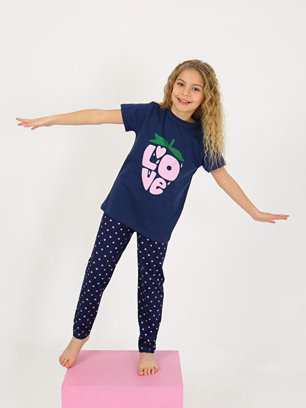 Vitmo Kız Çocuk Kısa Kollu %100 Pamuklu Pijama Takımı Cute Love