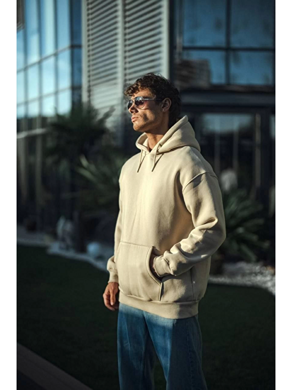 Jane's Üç İplik Penye Kapüşonlu Basic SweatShirt - Bej