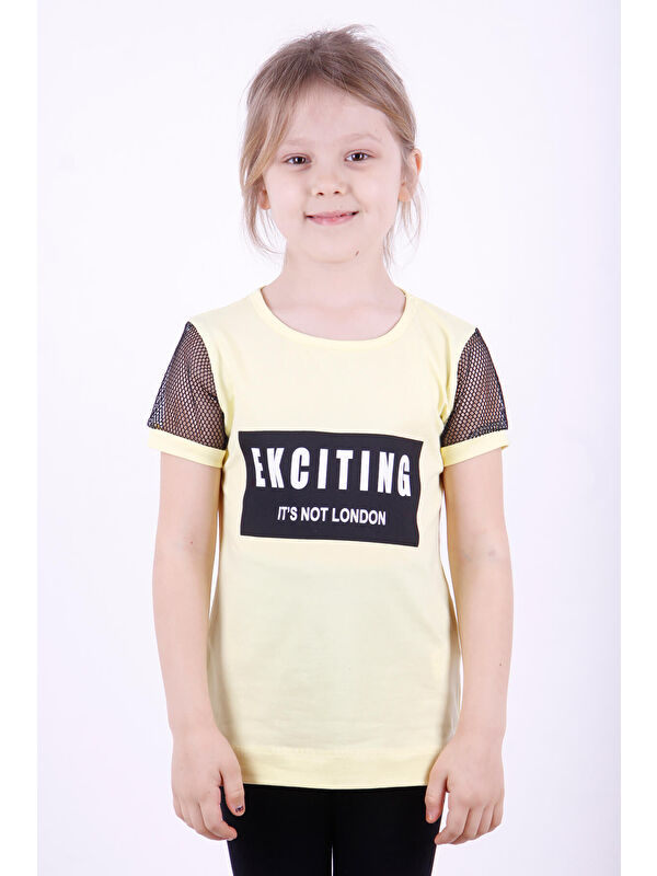 Toontoykids Kız Çocuk Kolları Fileli Baskılı Tişört