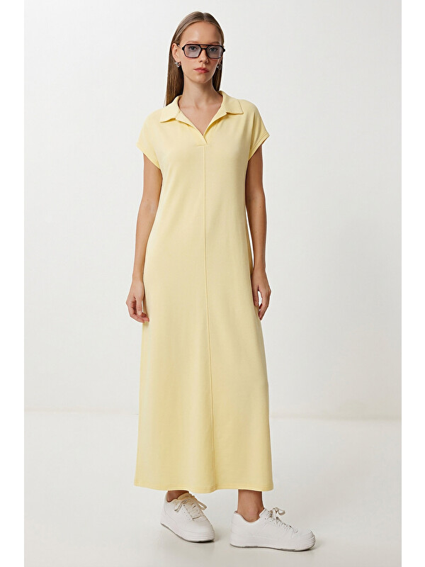 Happiness İstanbul Polo Yaka Cepli Örme Elbise SARI LDZ0038