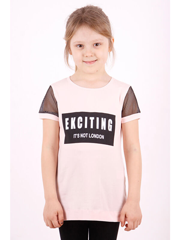 Toontoykids Kız Çocuk Kolları Fileli Baskılı Tişört