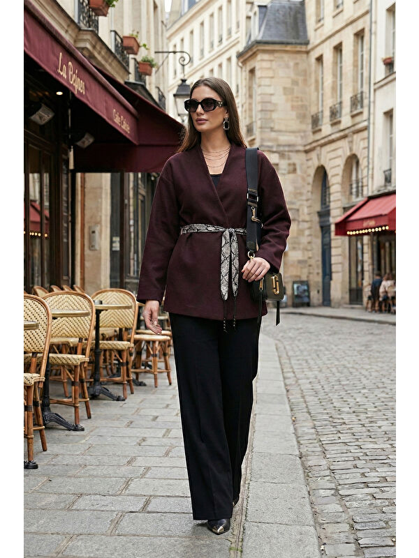 Lela Regular Fit Kruvaze Yaka Fular Kemerli Kadın Blazer Ceket 6927673
