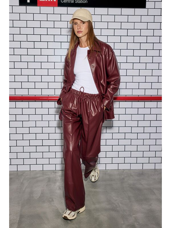 HE-QA Rahat Kesim Deri Pantolon Bordo
