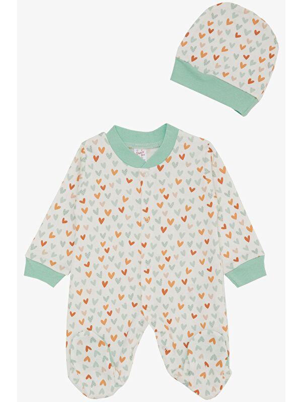 Breeze Kız Bebek Patikli Tulum Renkli Kalpler Desenli Beyaz (0-6 Ay)