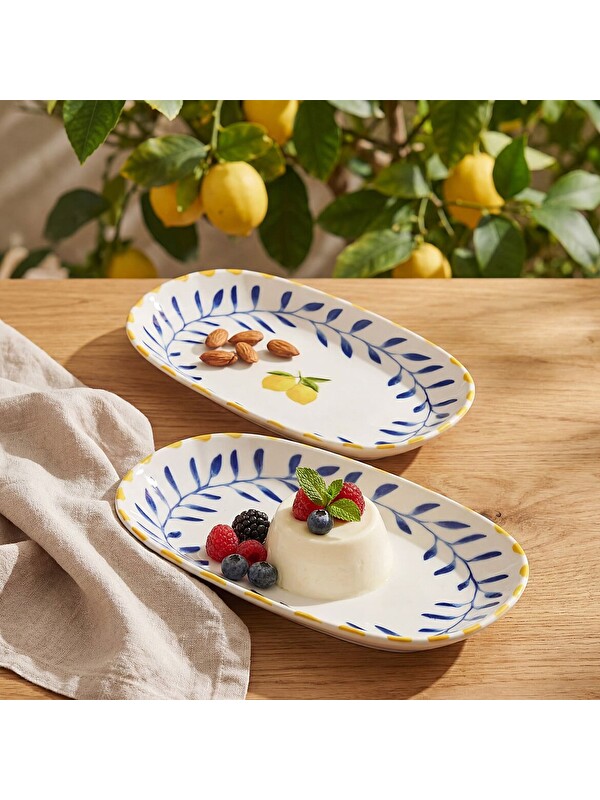 GÜRAL PORSELEN Limon Desenli 2li 24 cm Porselen Kayık Tabak Seti