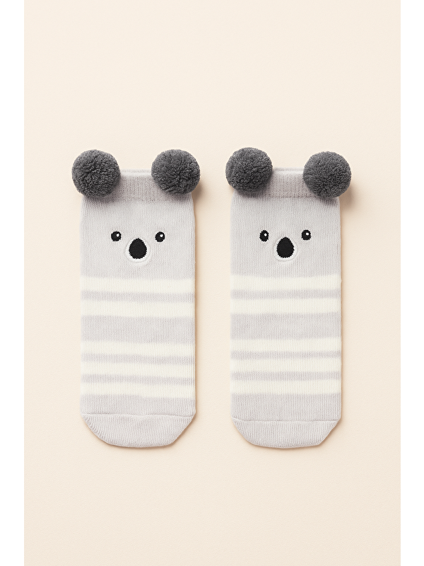 Katia And Bony Bebek Ponpon Aksesuarlı Sevimli Koala Desenli Soket Çorap Gri