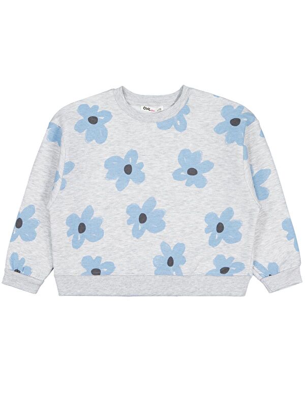 Civil Girls Çiçek Baskılı 6-9 Yaş Sweatshirt - Gri 9-10 Yaş