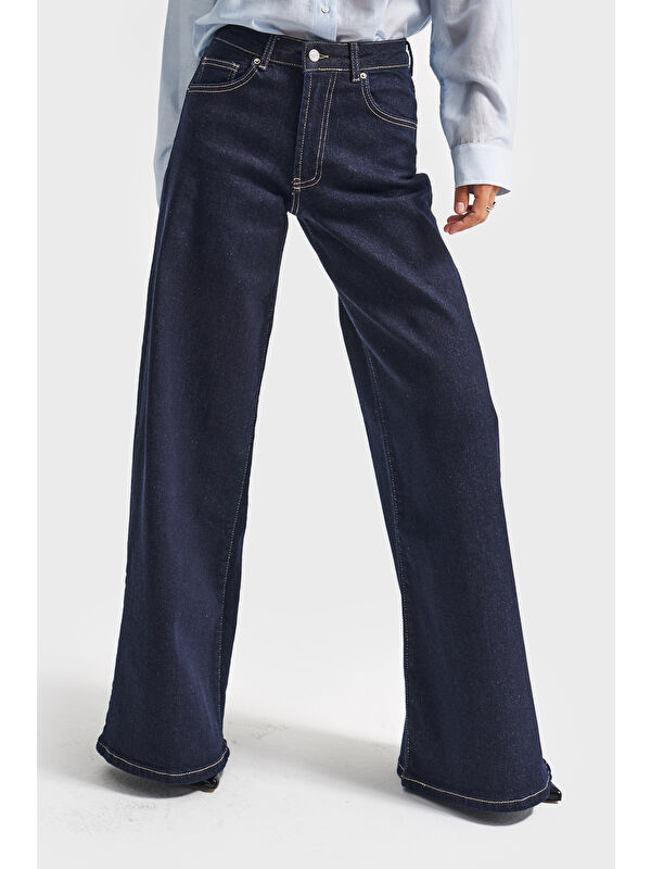 It's Basic Kadın İndigo Renk 7w5-50 LYL36 Palazzo Fit Esnek Kumaş  80cm Denim Jean - S000440287-23093