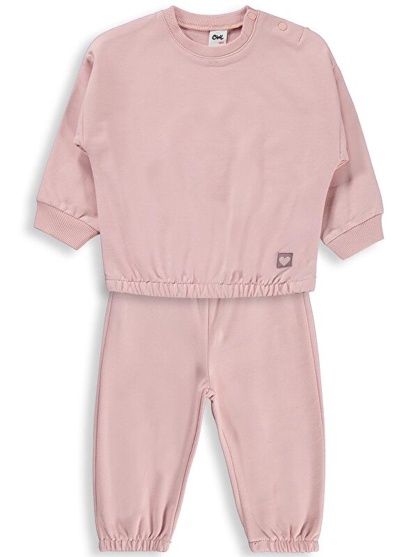 Civil Baby Kız Bebek Düz Basic Kalpli 6-18 Ay Takım - Pembe