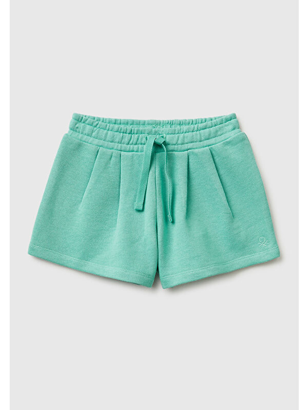 United Colors Of Benetton Kız Çocuk Mint Logo İşlemeli Beli İpli Şort