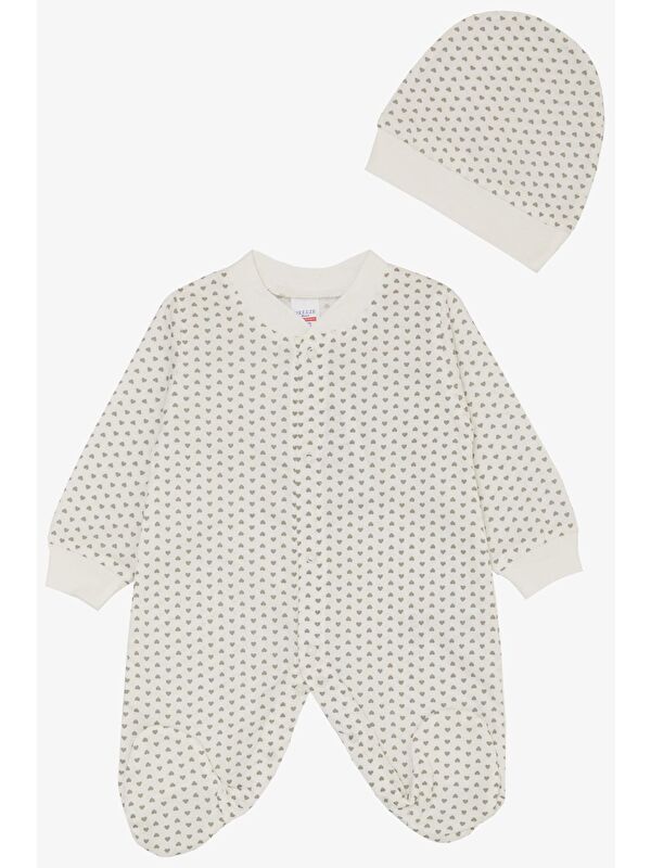Breeze Kız Bebek Patikli Tulum Minik Kalp Desenli Beyaz (0-6 Ay)