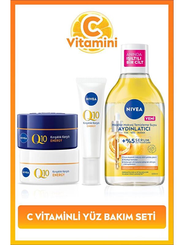 NIVEA C Vitamini Bakım Seti, Micellar Makyaj Temizleme Suyu 400ml,Göz Kremi 15ml, Gündüz ve Gece Yüz Kremi