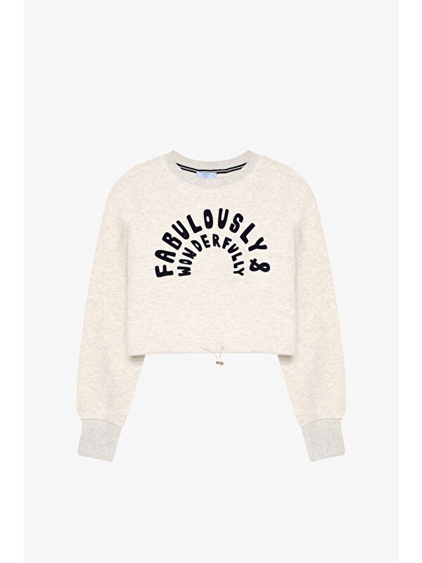 QUZU Yazı Baskılı Bel Stoperli Bisiklet Yaka Sweatshirt Grimelanj